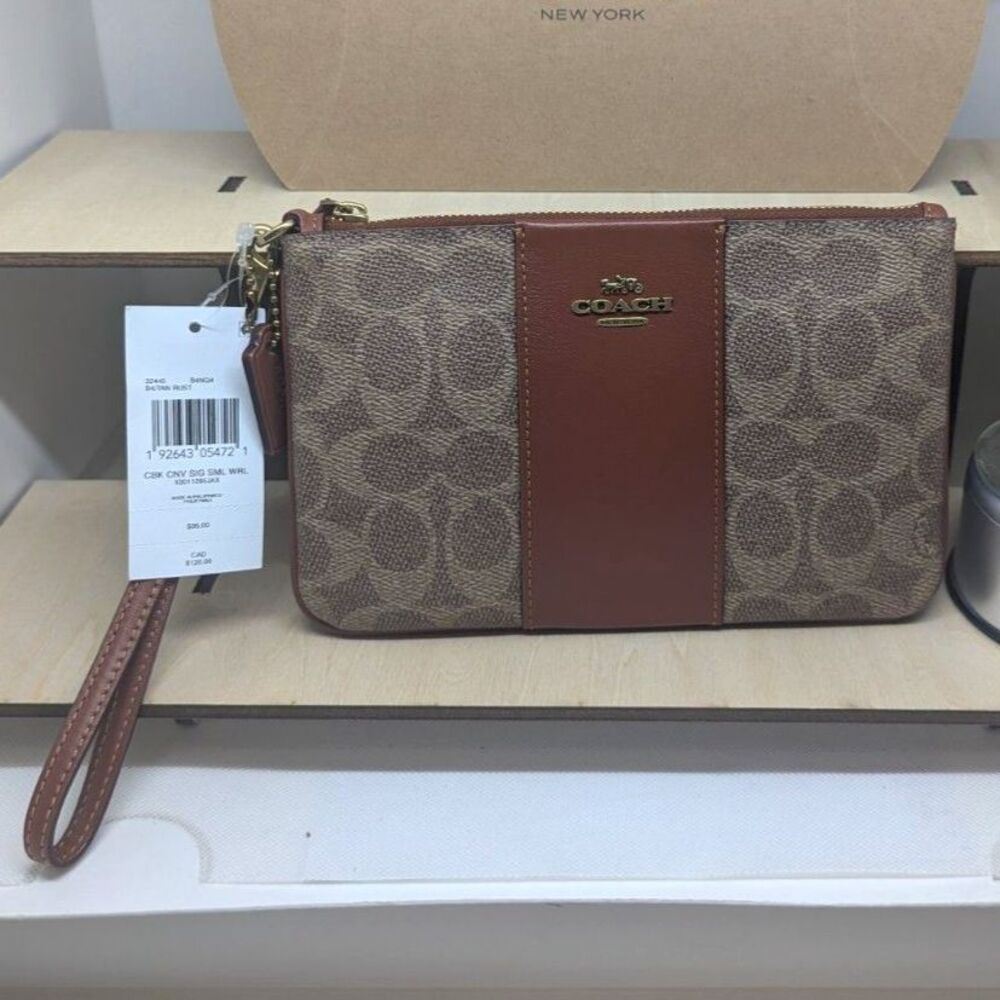 Coach Wristlet - Rust, Signature, NWT